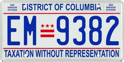DC license plate EM9382