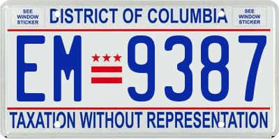 DC license plate EM9387