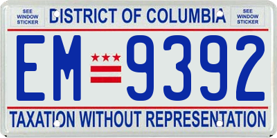 DC license plate EM9392