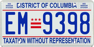 DC license plate EM9398