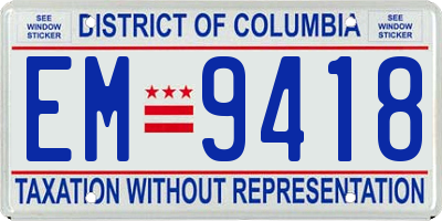 DC license plate EM9418