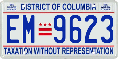 DC license plate EM9623