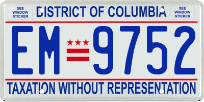 DC license plate EM9752