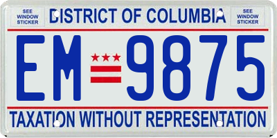 DC license plate EM9875