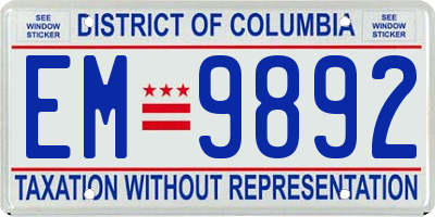 DC license plate EM9892