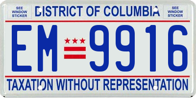 DC license plate EM9916