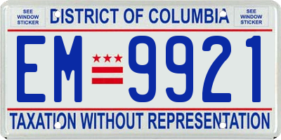 DC license plate EM9921