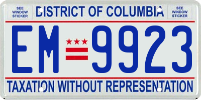 DC license plate EM9923