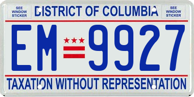 DC license plate EM9927