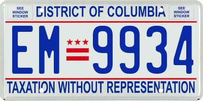 DC license plate EM9934