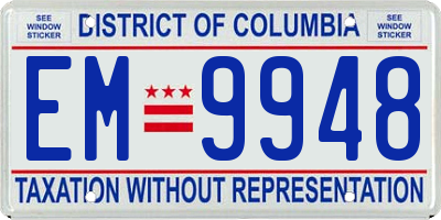 DC license plate EM9948