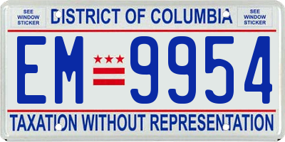 DC license plate EM9954