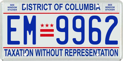 DC license plate EM9962