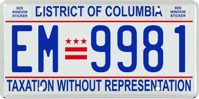 DC license plate EM9981