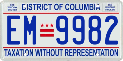DC license plate EM9982