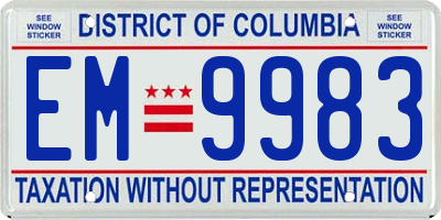 DC license plate EM9983
