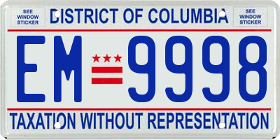 DC license plate EM9998