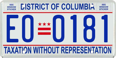 DC license plate EO0181