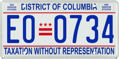 DC license plate EO0734