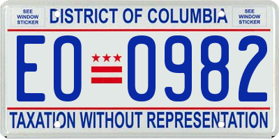 DC license plate EO0982