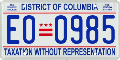 DC license plate EO0985