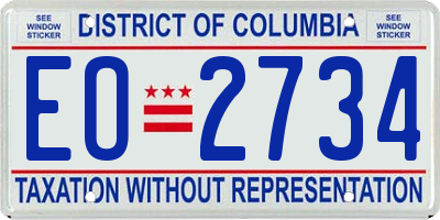 DC license plate EO2734