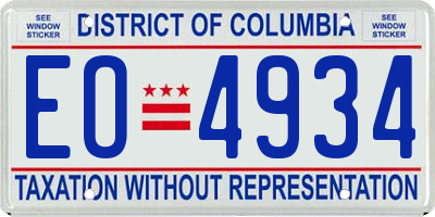 DC license plate EO4934