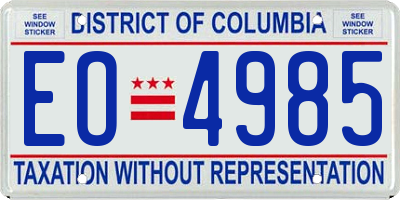 DC license plate EO4985