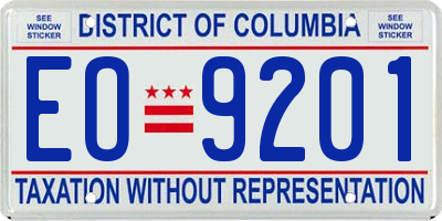 DC license plate EO9201