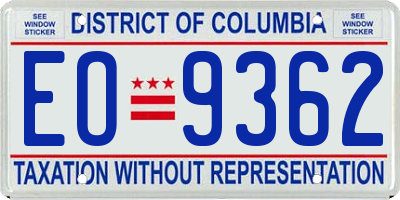 DC license plate EO9362