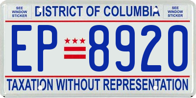 DC license plate EP8920