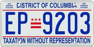 DC license plate EP9203