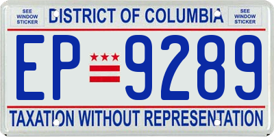 DC license plate EP9289
