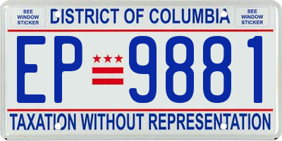 DC license plate EP9881