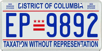 DC license plate EP9892