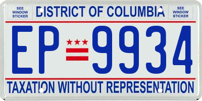 DC license plate EP9934