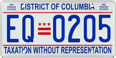 DC license plate EQ0205