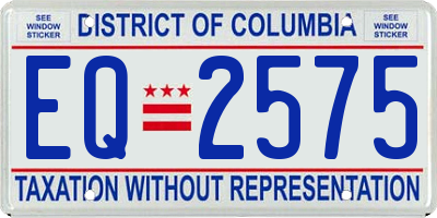 DC license plate EQ2575