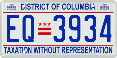 DC license plate EQ3934