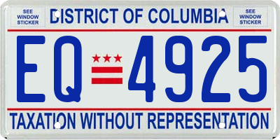 DC license plate EQ4925