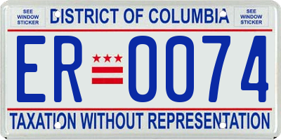 DC license plate ER0074