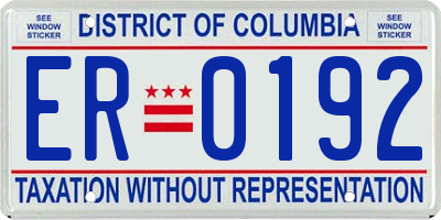 DC license plate ER0192