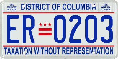 DC license plate ER0203