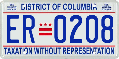 DC license plate ER0208