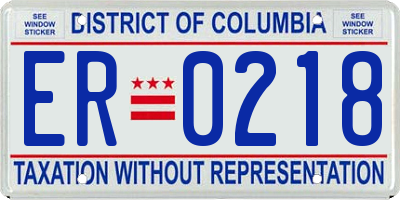 DC license plate ER0218