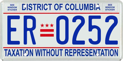 DC license plate ER0252