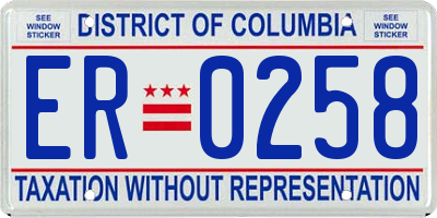 DC license plate ER0258