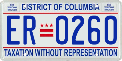 DC license plate ER0260