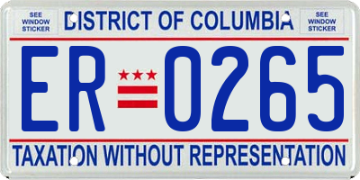 DC license plate ER0265
