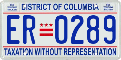 DC license plate ER0289